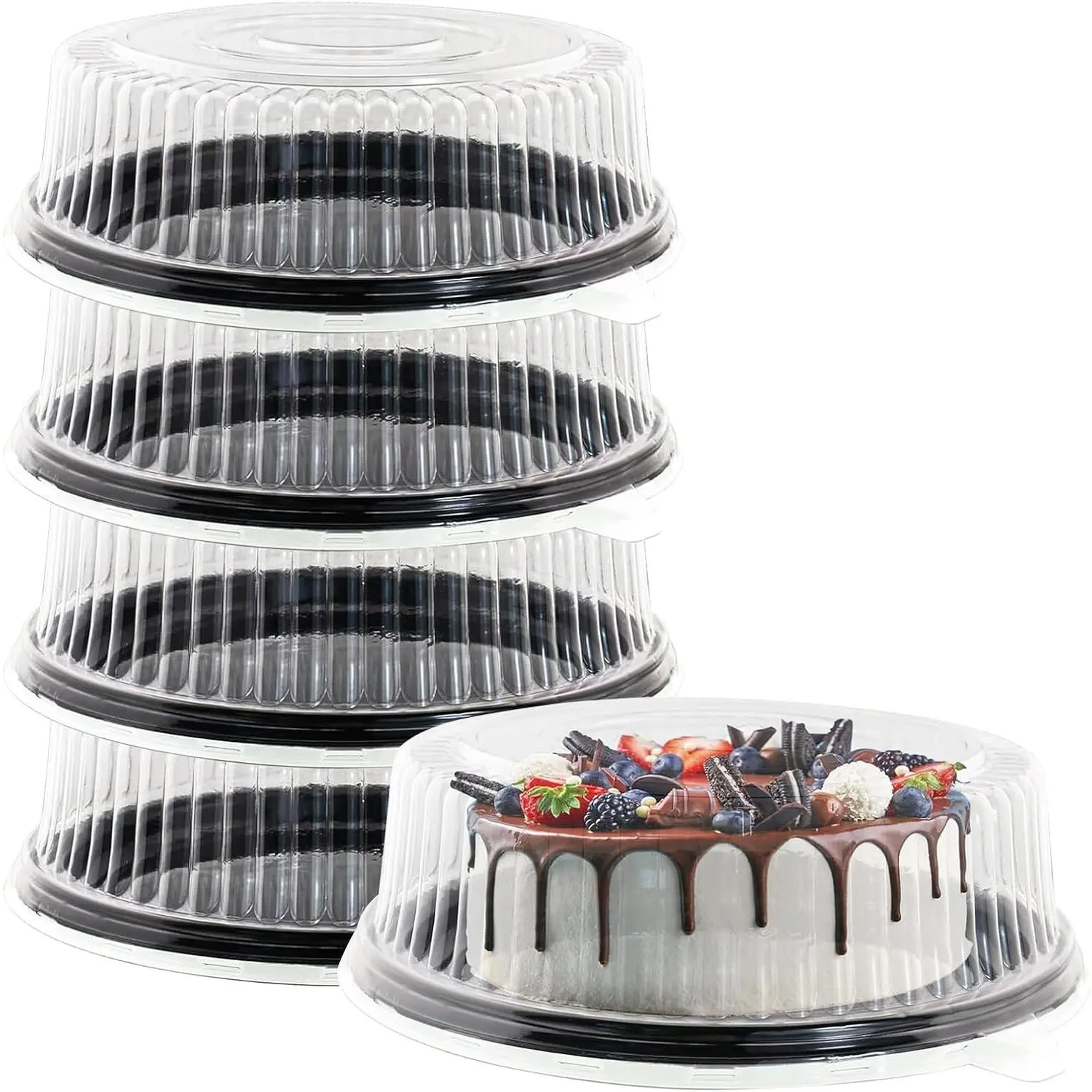 5Pcs12 Inch Cake Containers with Lid -Plastic Disposable Clear Cake Container Dome and Black Base Carry & Display Storage Box (5)