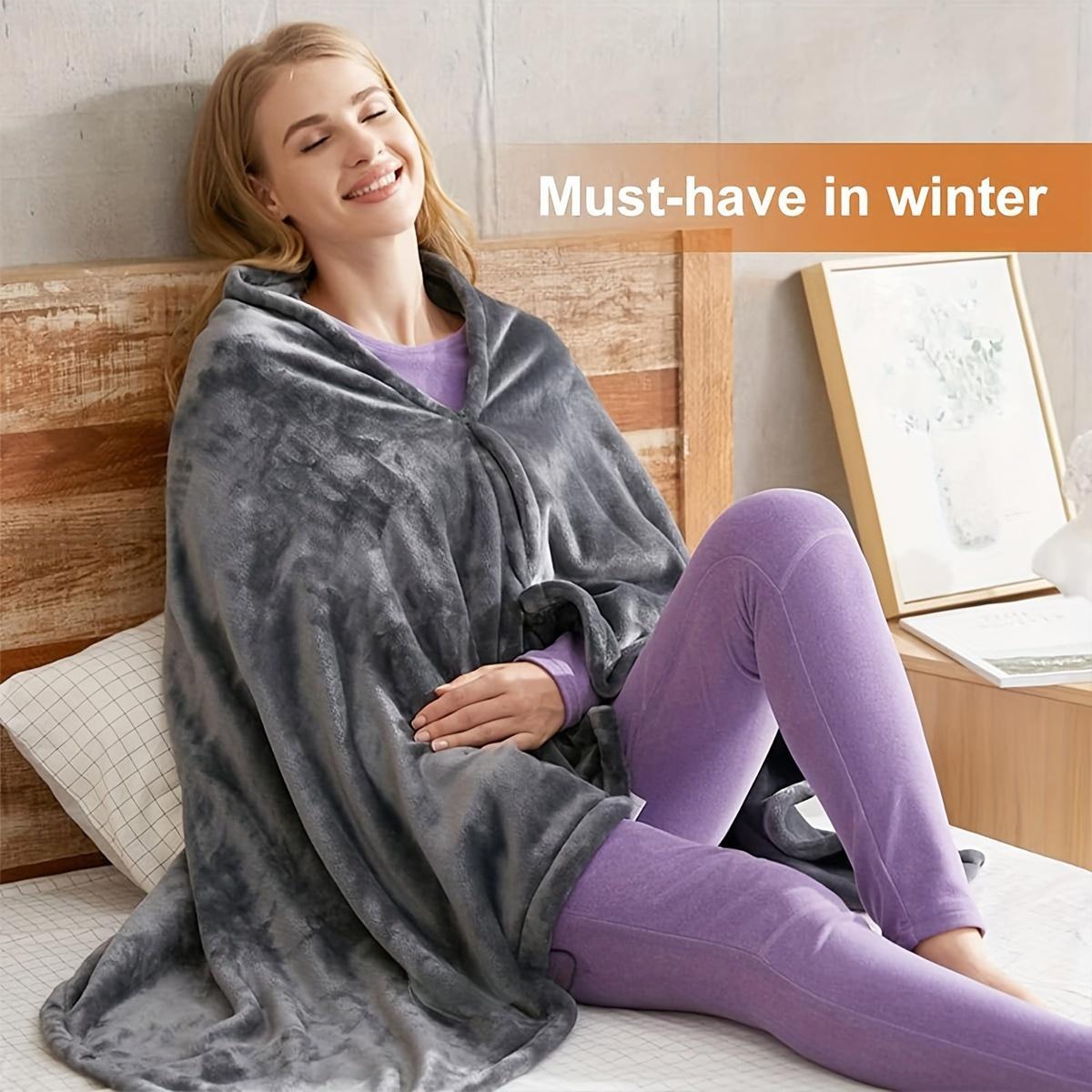 USB Heated Blanket 150x80cm Soft Fleece Shawl, Three Temperature Settings for Office and Travel Comfort