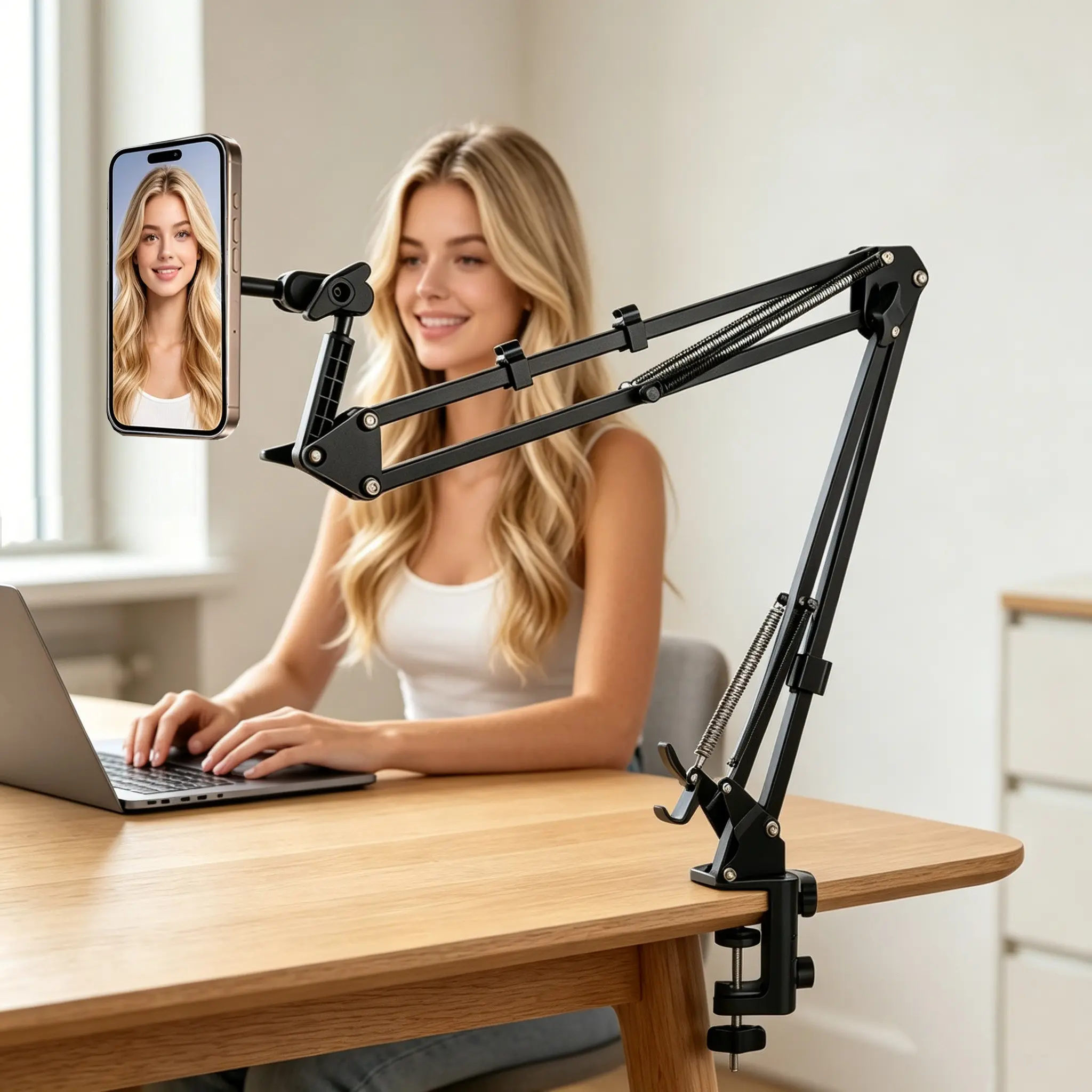 Magnetic Phone Holder, Desktop Stand, Long Arm Foldable Adjustable, Clip Included, Tablet Stand, Live Streaming Stand, Manual Adjustment