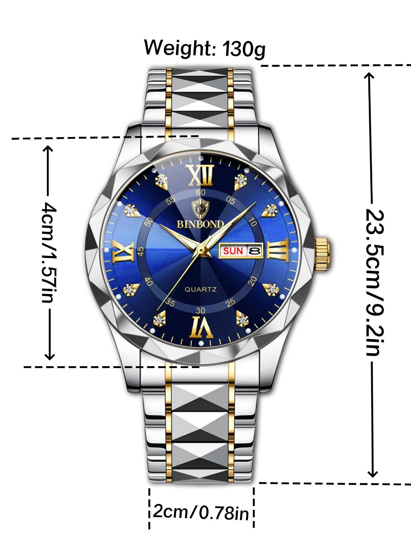 Men's Business Fashion Rhinestone Decor Analog Quartz Watch, Calendrier Waterproof Watch for Party, Daily Decor, Trendy Watch for Birthday Gift with Box, Stainless Steel Wristwatch, Rhinestone Embellished Watch Men's Business Fashion Rhinestone Decor Analog Quartz Watch, Calendrier Waterproof Watch for Party, Daily Decor, Trendy Watch for Birthday Gift with Box, Stainless Steel Wristwatch, Rhinestone Embellished Watch