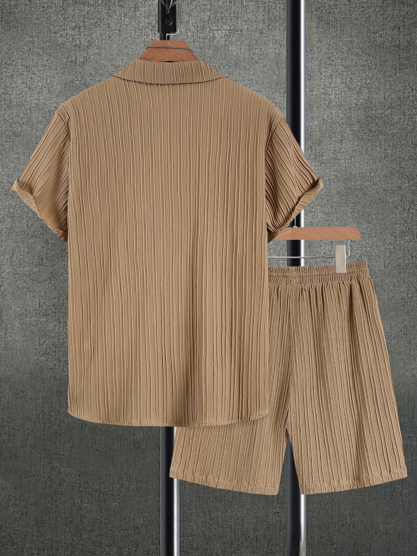 Men's Solid Short Sleeve Top & Shorts Set, Regular Fit Casual Top & Shorts, Men's Summer Clothes, Menswear, Tropical