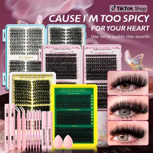Mixed Length Individual False Eyelashes Kit, Volume Lash Clusters, Natural Look Eyelash Extensions with Lash Bond & Seal & Remover & Tweezers & Brush & Makeup sponge, Self Grafting Eyelashes, Diy Lashes Cluster