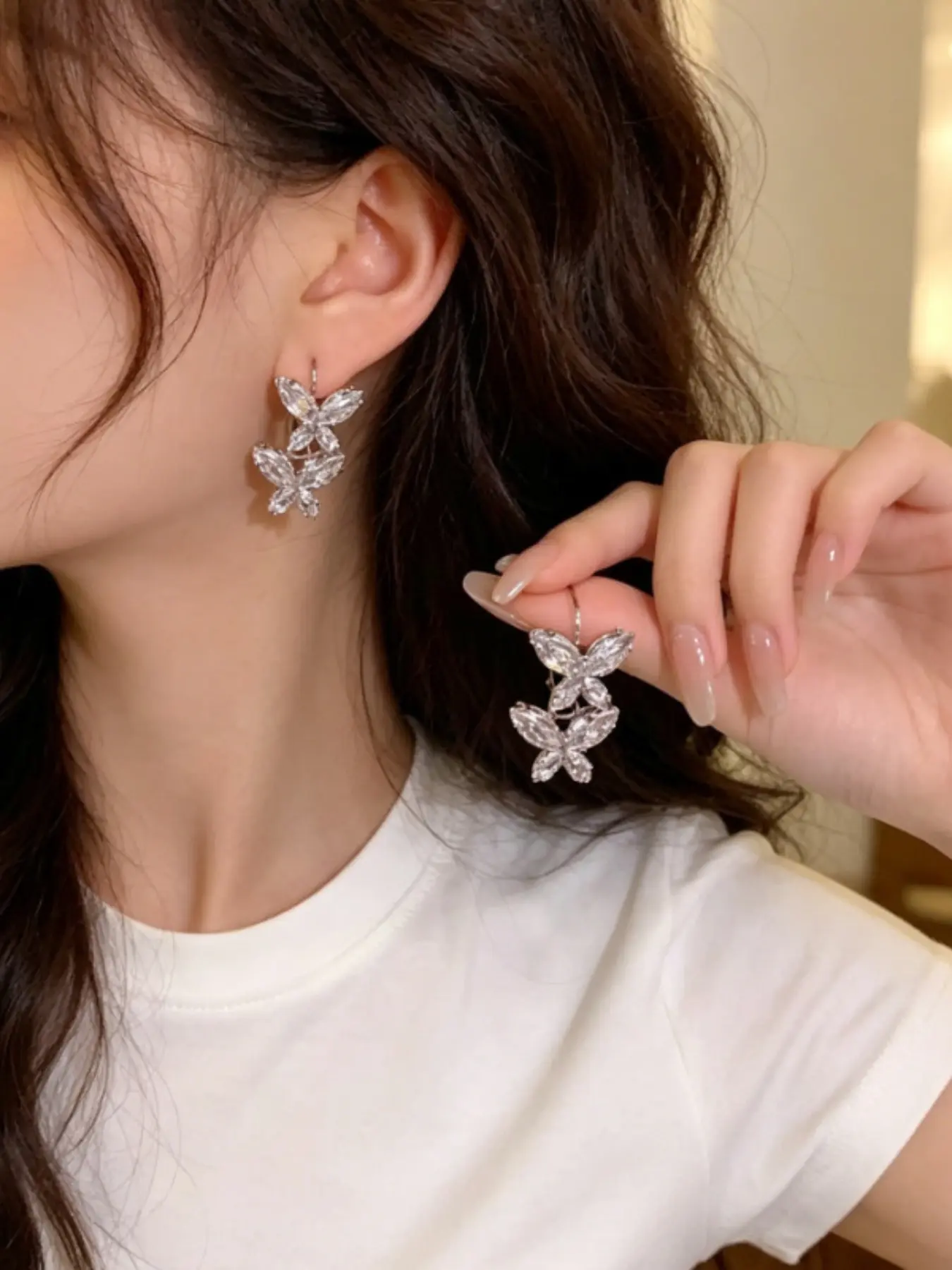 Artificial Zircon Butterfly Earrings, Sparkling Twin Butterfly Studs, Sweet Commuter Fashion Jewelry, Versatile Elegant Ear Accessories