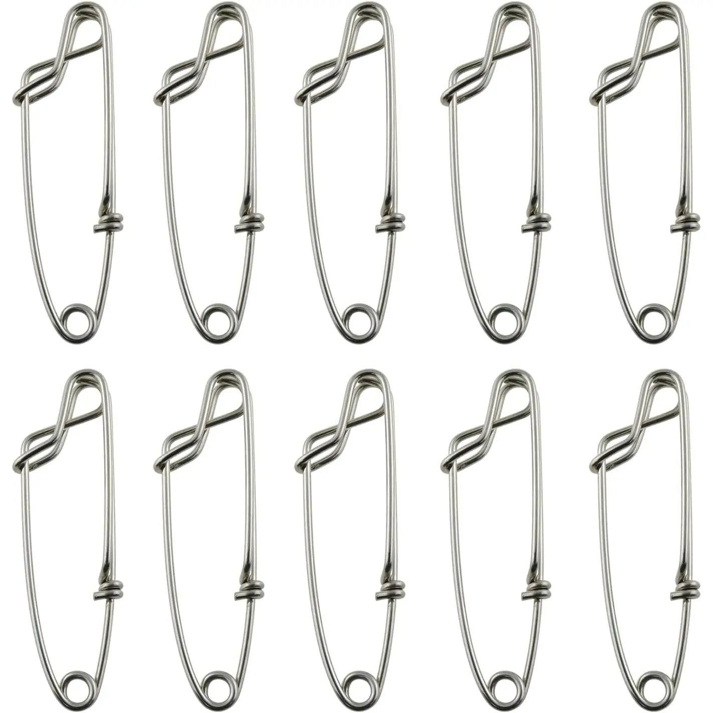 10-Count Stainless Steel Longline Snap Clips (8x2cm) - Electroplated Finish, High Tensile Strength, Simple Clip for Tuna Fishing Line, Floats with Open Eye Pin
