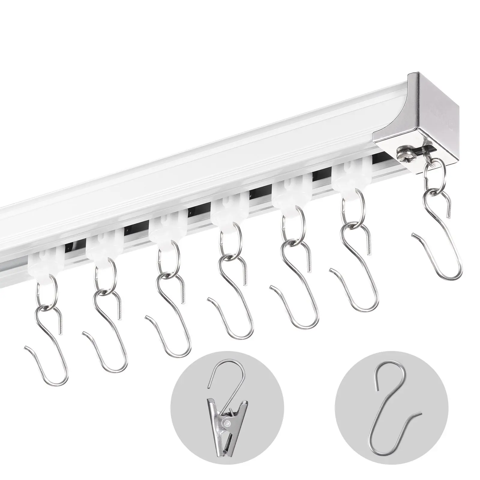 Ceiling Curtain Track Set 5.9 Ft / 1.8 Meter Room Divider System With Hooks White Finish For Living Room And Bedroom Or Open Concept Spaces Easy Install Ceiling Mounted Curtain Rail, Smooth Gliding Carriers, Durable Aluminum Track