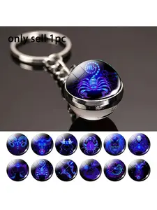 Zodiac keychains, double-sided crystal ball luminous pendant, twelve Chinese zodiac keychains, a stylish birthday gift suitable for both men and women.