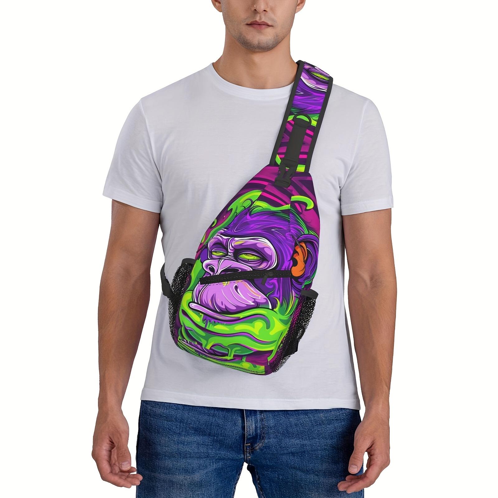A Vibrant Gorilla-Themed Crossbody Chest  Suitable for Hiking, Featuring a Spacious Design.This Stylish And Sturdy  Is Perfect for Shopping, Work, Leisure Trips, Beach Outings bag