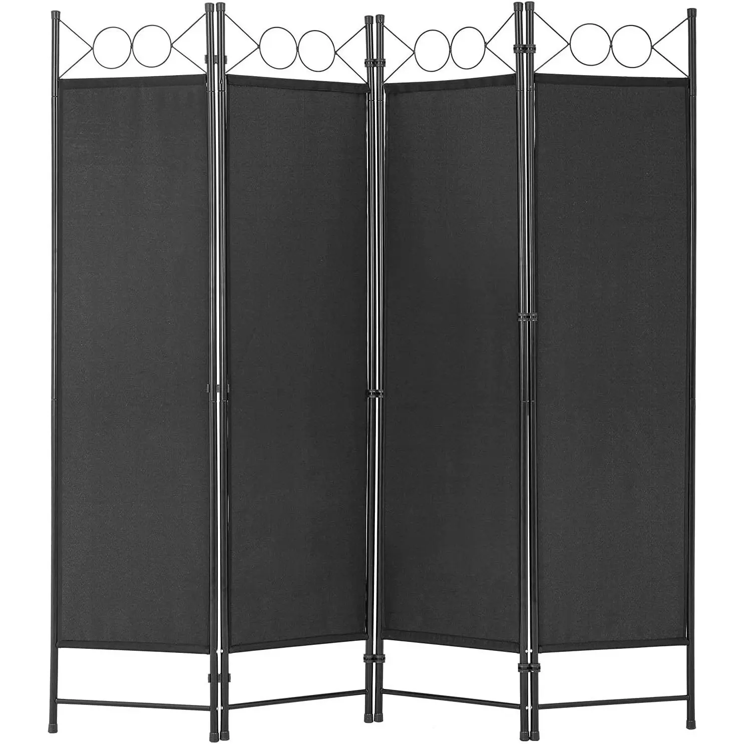 4-Panel Folding Room Divider | 6ft, Black | Light & Portable | Wooden Wall Divider with Hand Woven Mesh | Easy to Move Privacy Screen | For Space Separation, Living Room, Bedroom, Office