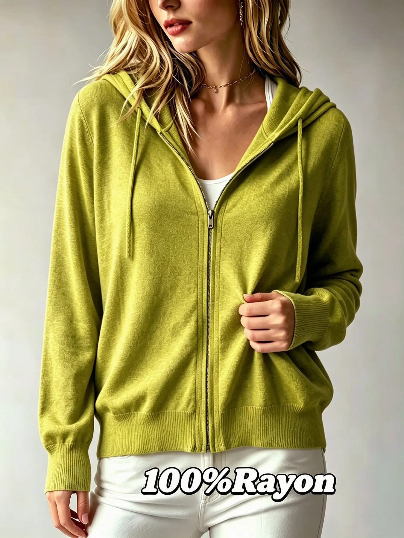 New Women's Zipper Hooded Knit Cardigan Coat, Loose Fit Long Sleeve Sweater for Spring Summer Fall Winter, Casual Outerwear for Daily Wear