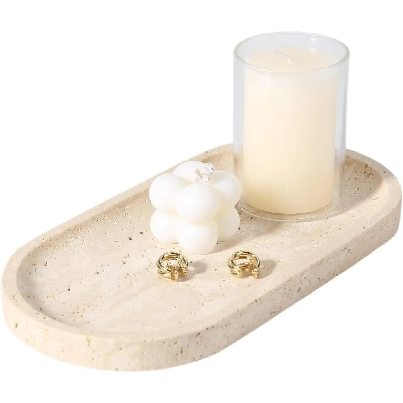 Natural Marble Tray for Bathroom Counter, 10" x 5" Travertine Marble Storage Trays for Perfume, Cosmetics, Jewelry, Vanity Tray Stone Trays for Home, Decorative Tray for Dresser Organizer