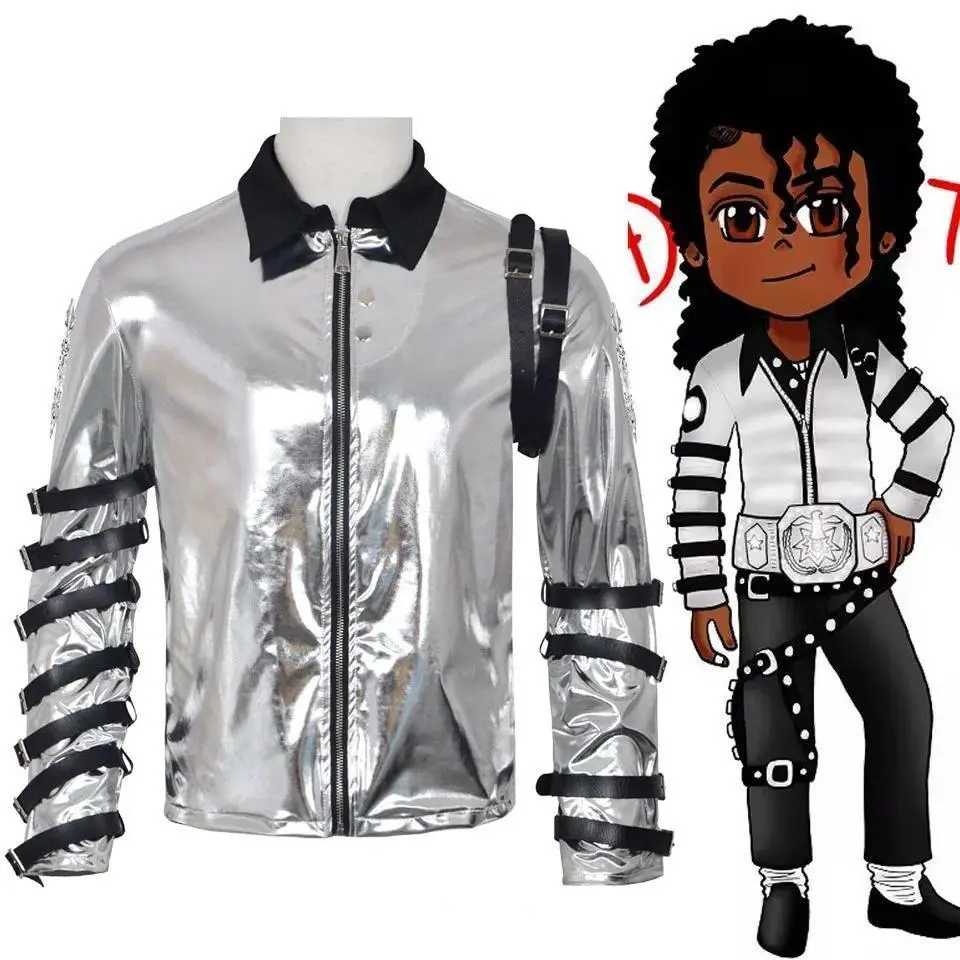Impersonator Michael Jackson Costumes Jacket BAD tour Silver Bodysuit Jacket Outerwear for Collection