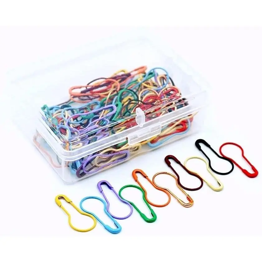 100 count Safety Pins, Bulb  Markers 10 Colors  Metal Calabash Pins Pear Shape Knitting Pins for Crocheting Clothing Tag DIY Craft Project with Storage Box