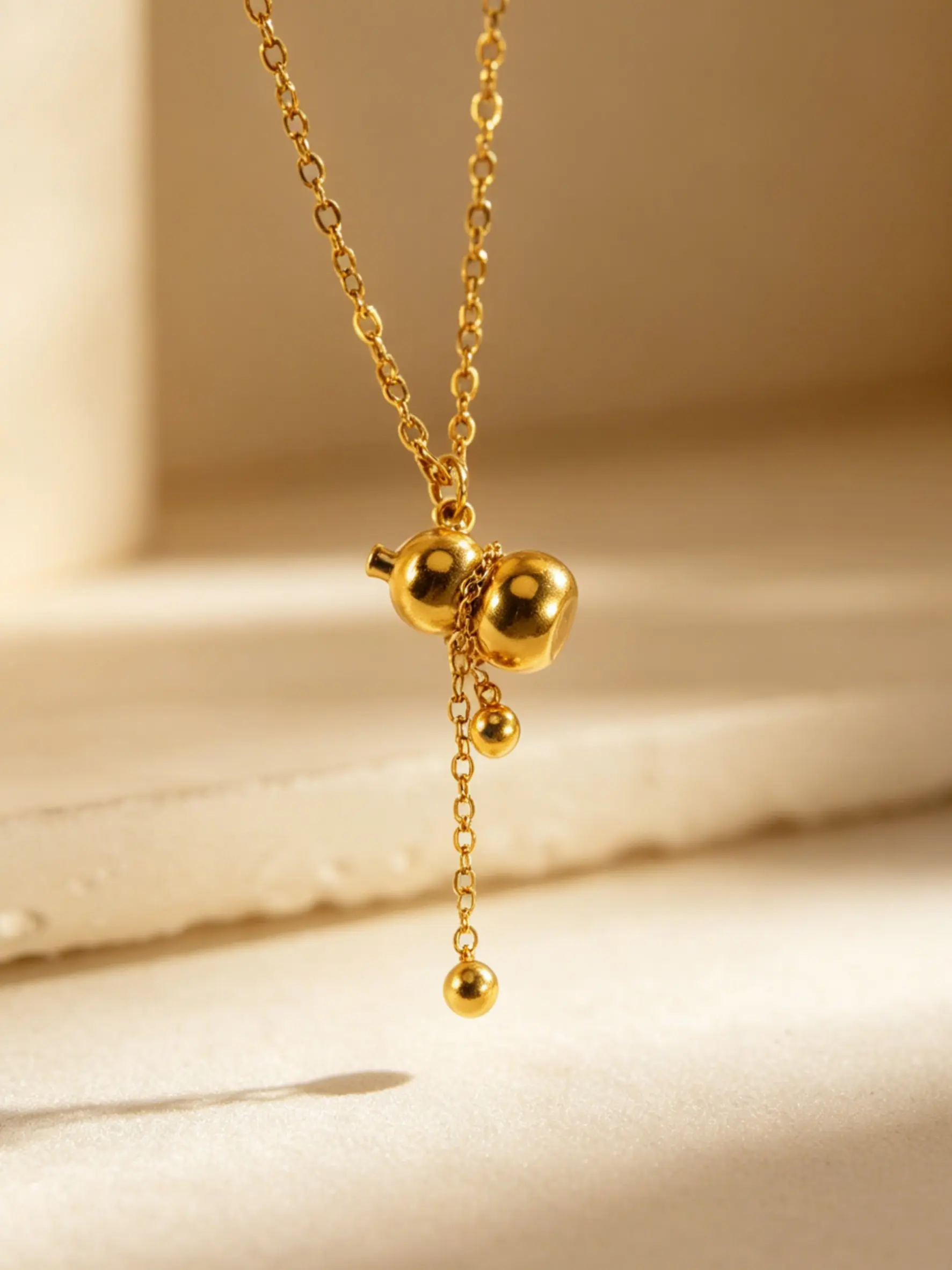 18k Gourd Bell Necklace, Vintage Style Stainless Steel Pendant, Casual All-Season Jewelry for Women, Perfect Gift