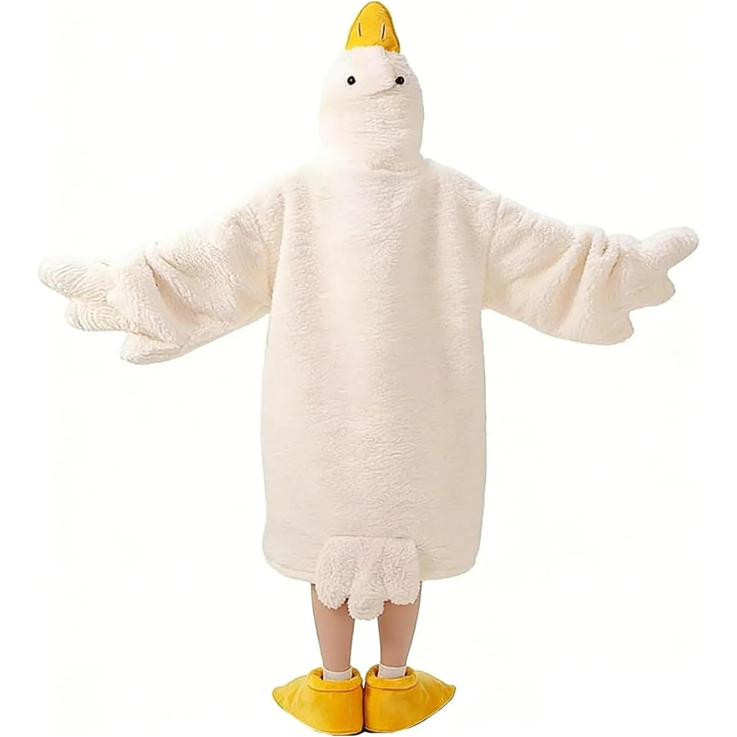 Oversized Wearable Blanket Hoodie Onesie with Sleeves, Duck Costume Pajamas for Kids Adults