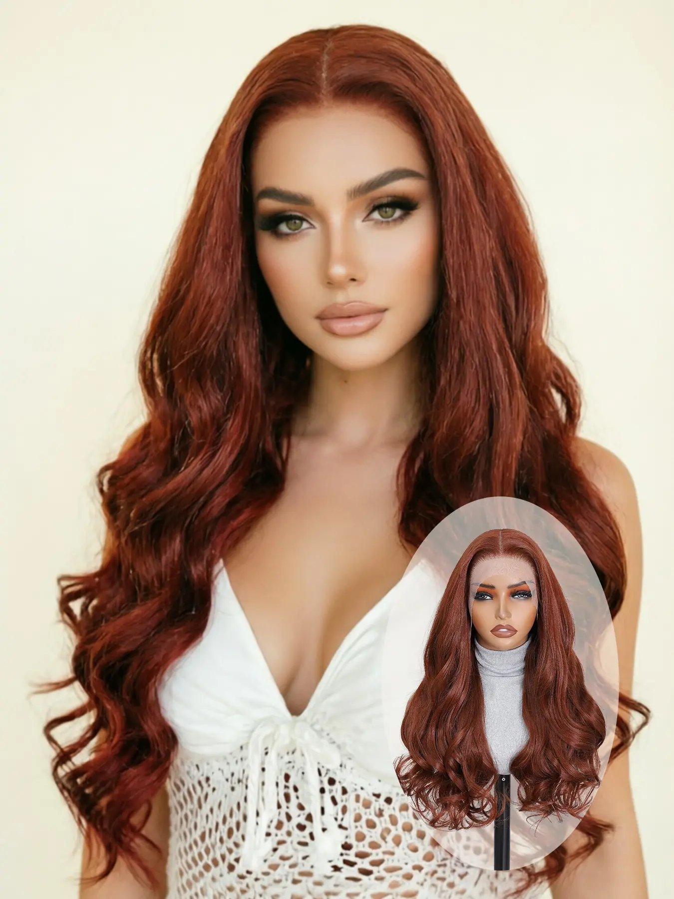 24-Inch Long Wavy Heat-Resistant Synthetic Wig, 13x6 HD Lace Front Wig, Lace Frontal Wigs, Orange Brown High-Quality Synthetic Fiber, Pre-Plucked Hairline, Daily Wear for Women, Perfect for Halloween, Music Festivals, and Cosplay