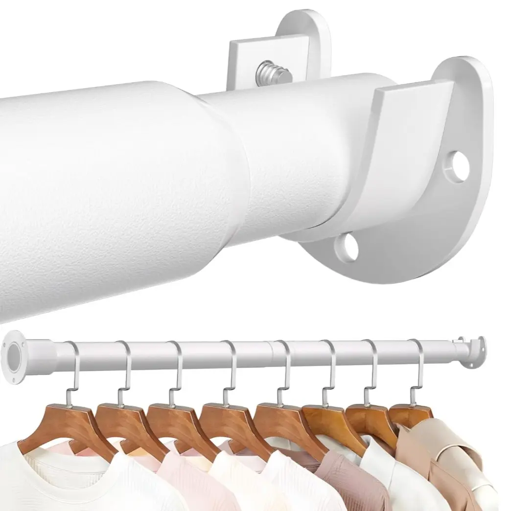 Inner Lock Wardrobe Rod, Adjustable and Extendable, Wall Mounted Flat Tube, Model 101329, Stamping Design