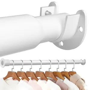 Inner Lock Wardrobe Rod, Adjustable and Extendable, Wall Mounted Flat Tube, Model 101329, Stamping Design