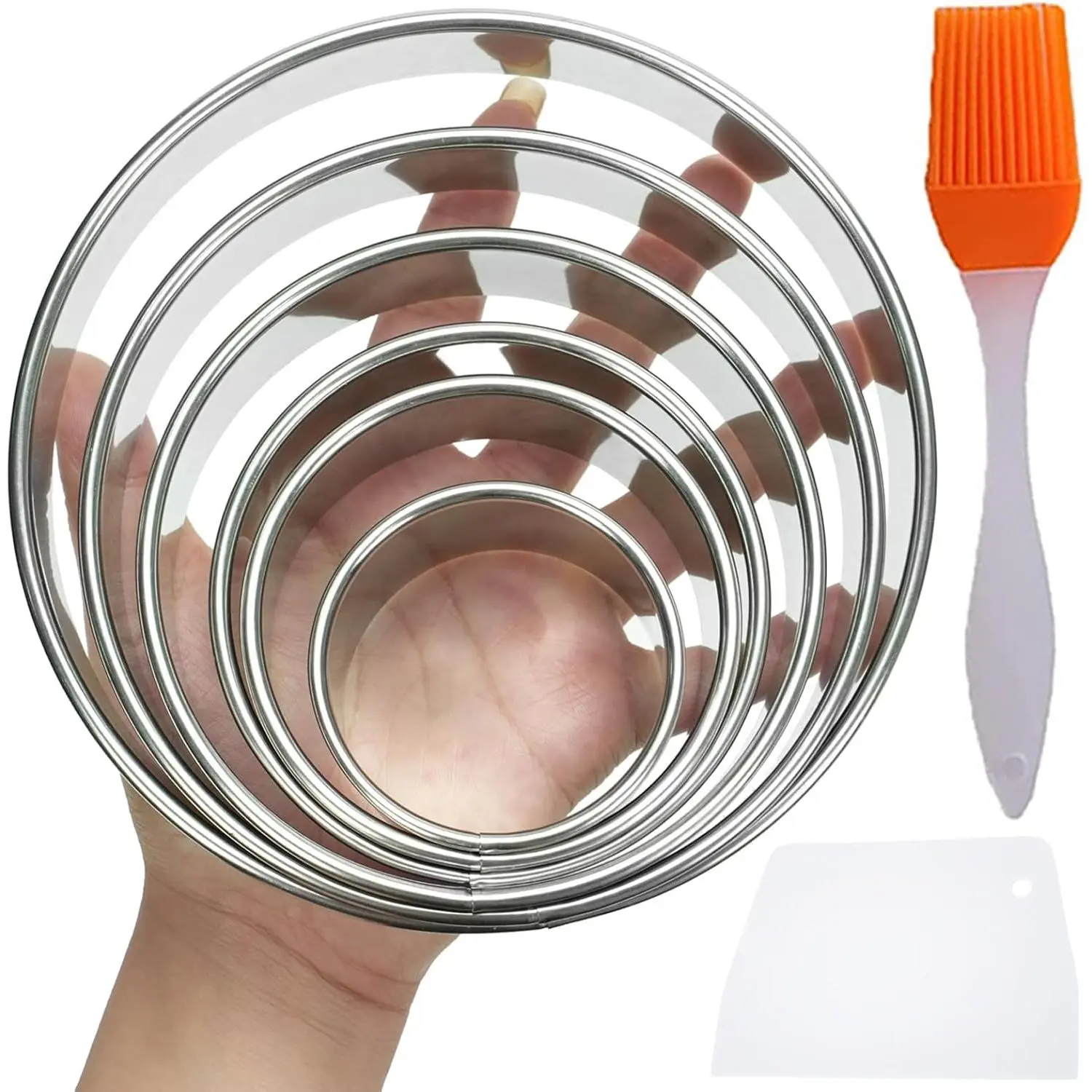 6 Packs Large Biscuit Cookie  Set,Stainless Steel Round Cookie  Molds,2/3/3.5/4/5/6 Inch, Large 6" 5" Cookie Baking Tool Set with Accessories for Pastry,Donut,Fondant,Cake,Cookie,Dumpling