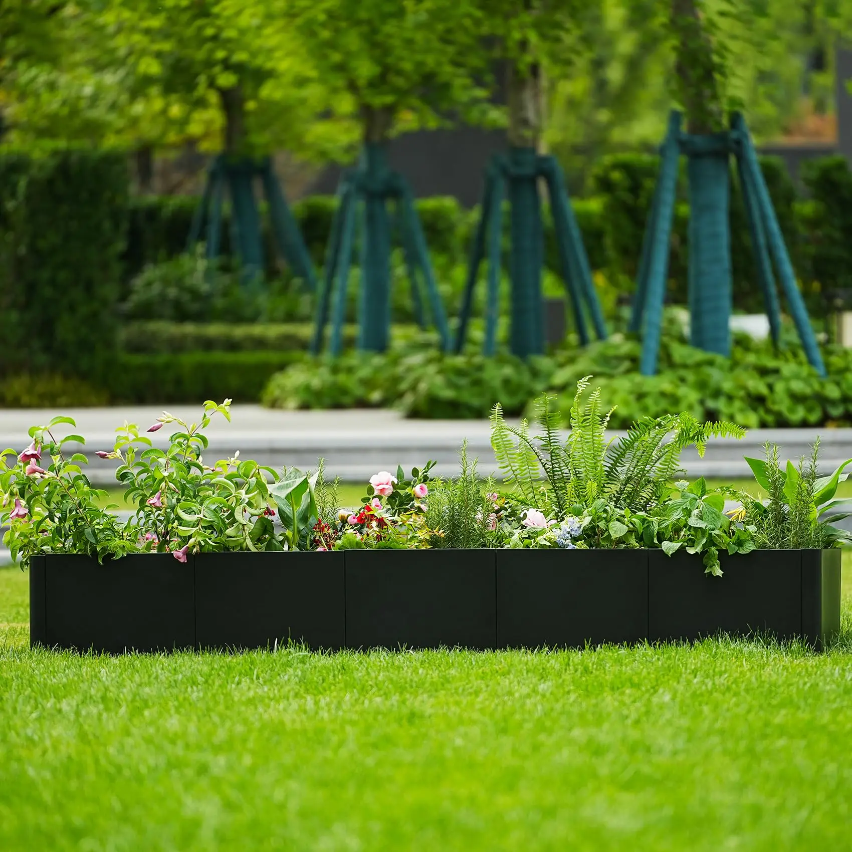 Garvee Heavy Duty Steel Raised Garden Bed Planter Box – Modern Metal, Tool-Free Snap-On Assembly, Rounded Corners, Open Base, Drainage Holes, For Patio, Balcony, Yard, Flowers, Trees