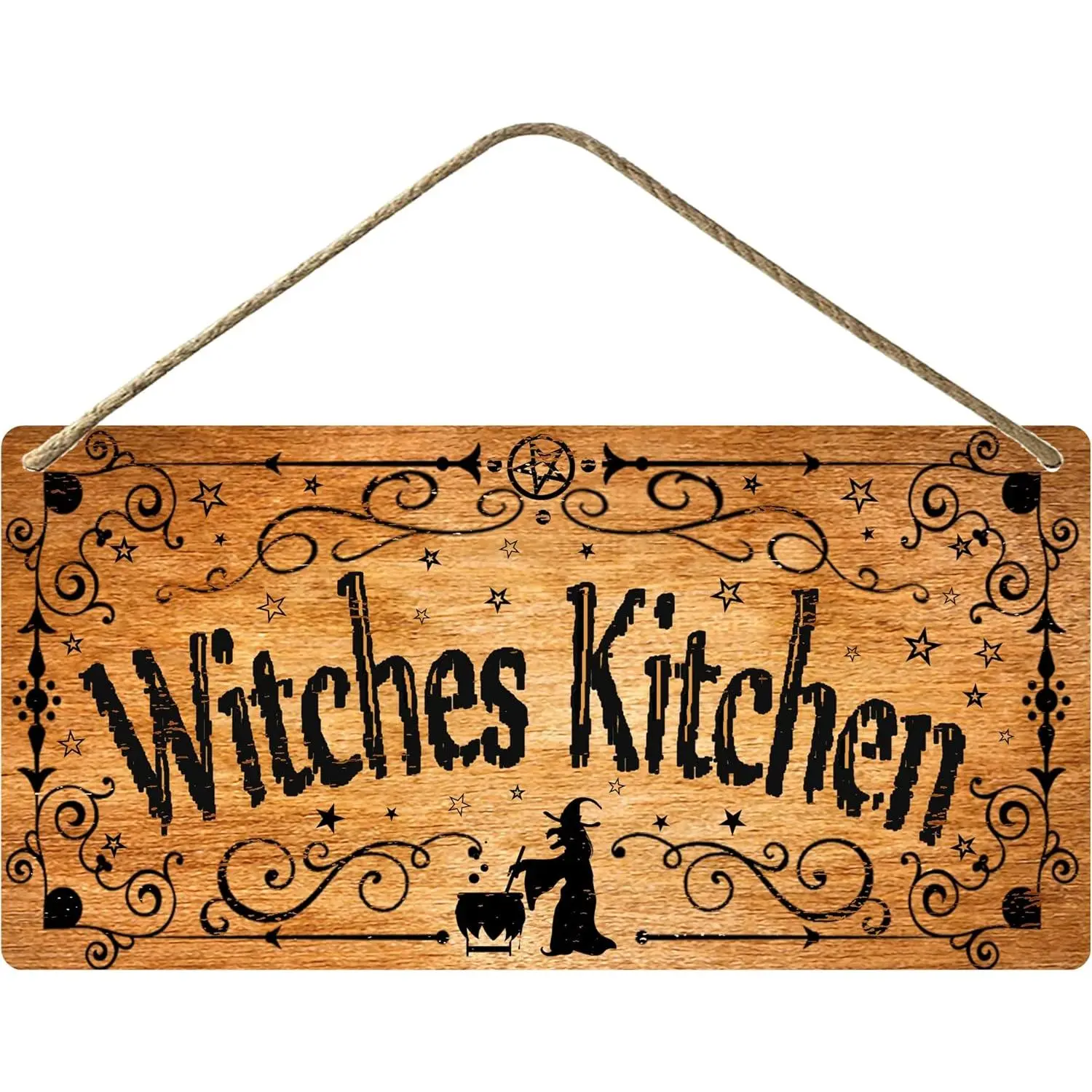 Halloween Witch Kitchen Decor Witches Kitchen Sign Vintage Witchy Home Wall Decor Wooden Hanging Pantry Signs Wood Decoration for Hocus Pocus Door Sign Gothic House Room Decorations 8X12Inch