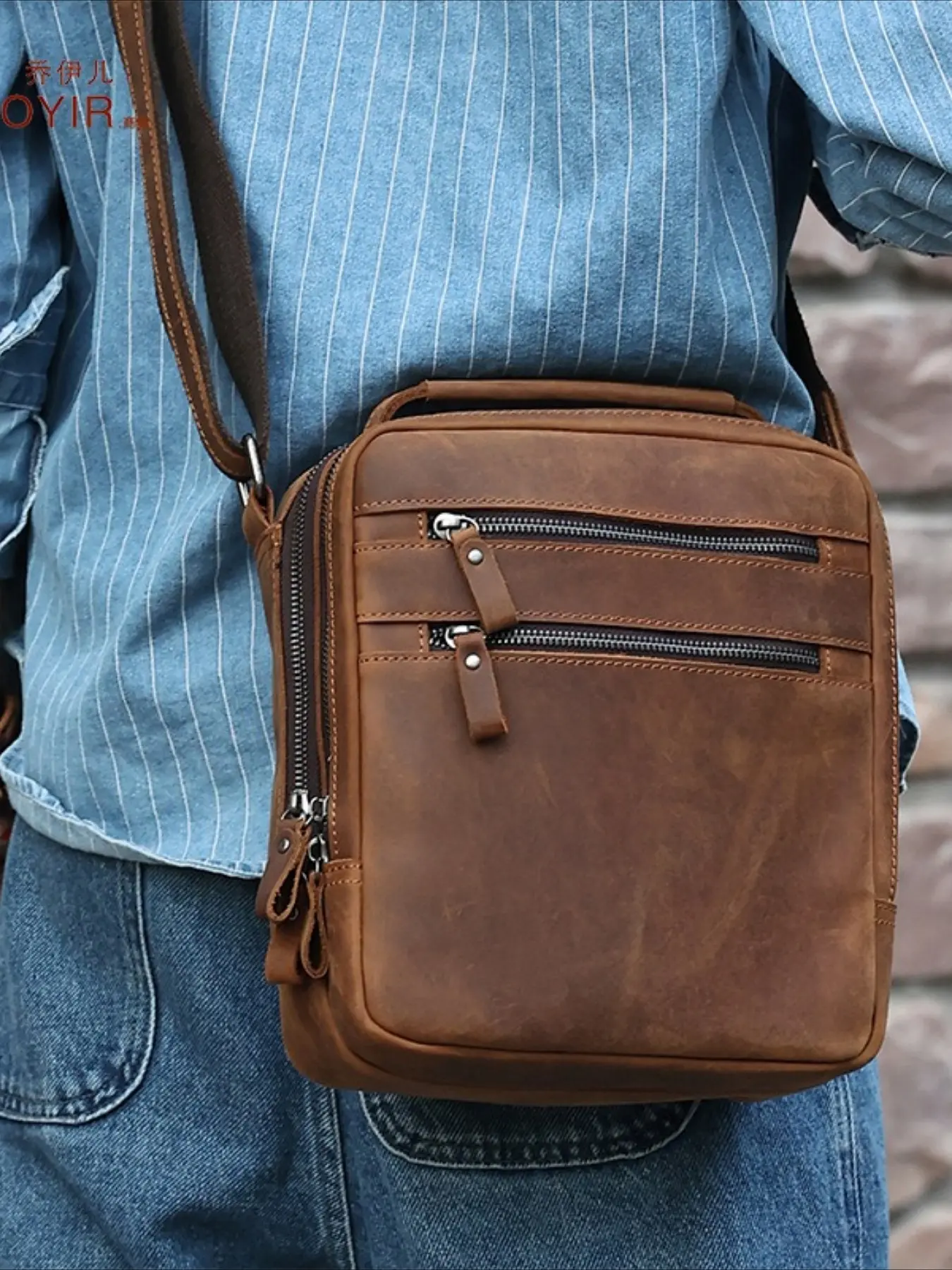 New Crazy Horse Leather Crossbody Bag Men's Retro Large Capacity Bag Men's Shoulder Bag Leather Bag Hot Sale