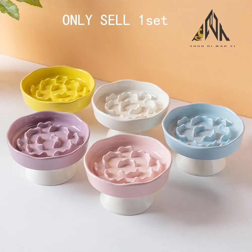 Ceramic Pet Bowl Slow Food Bowl, Cat Eating Bowl with Silicone Spoon, Anti Choking, Slow Eating, Protects Pet Feeding Health
