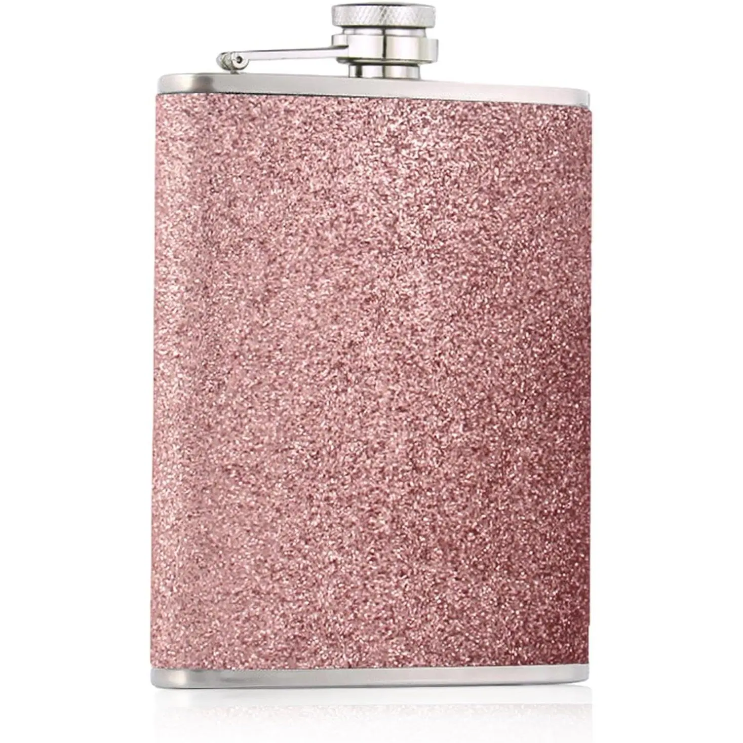 8 Oz Stainless Steel Glitter  Flask with Never‑Lose Attached