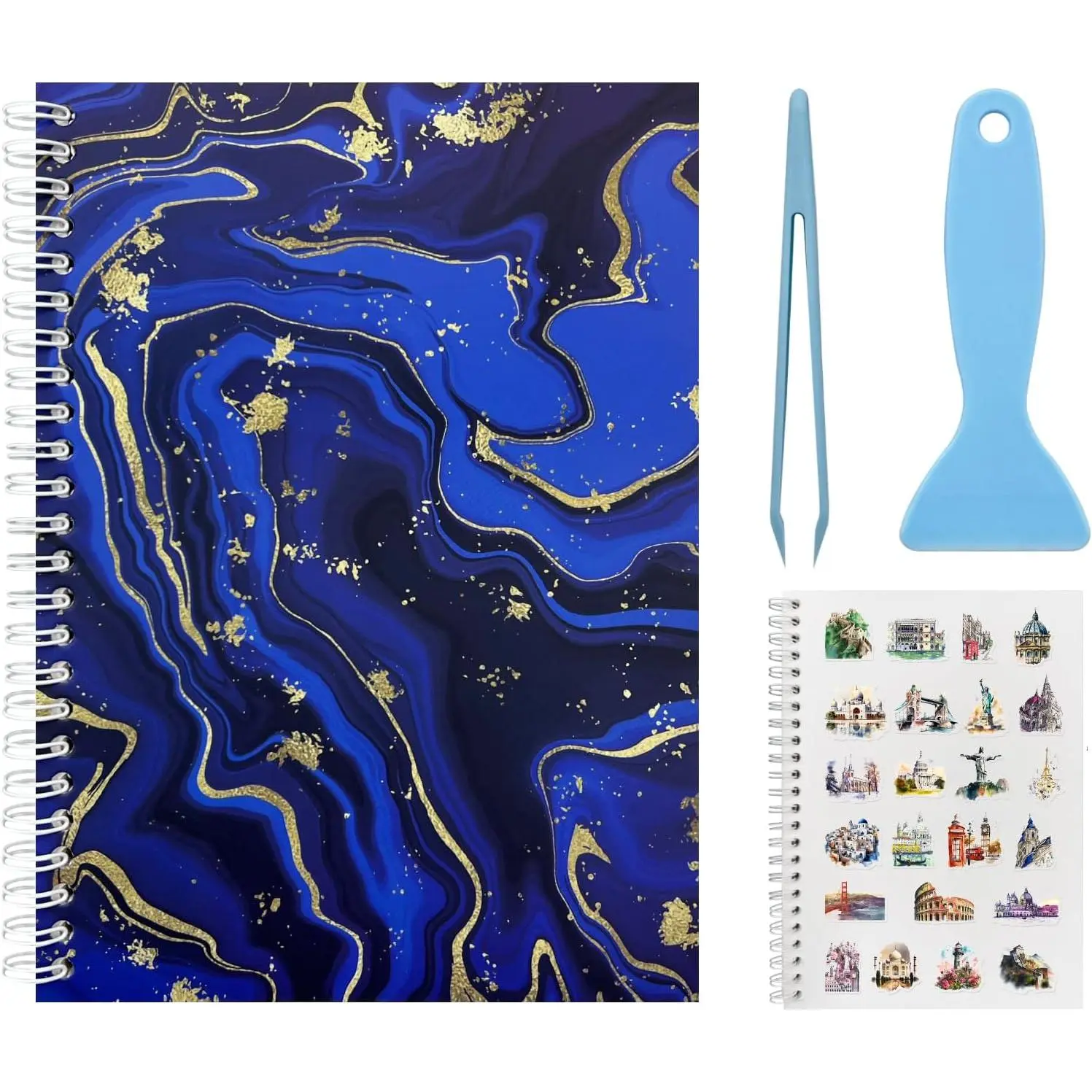 Sticker Book Collecting Album with 80 Sheets Blank Release Paper A5 Size Sticker Collection Storage Organizer for Adults with Tools (Blue)
