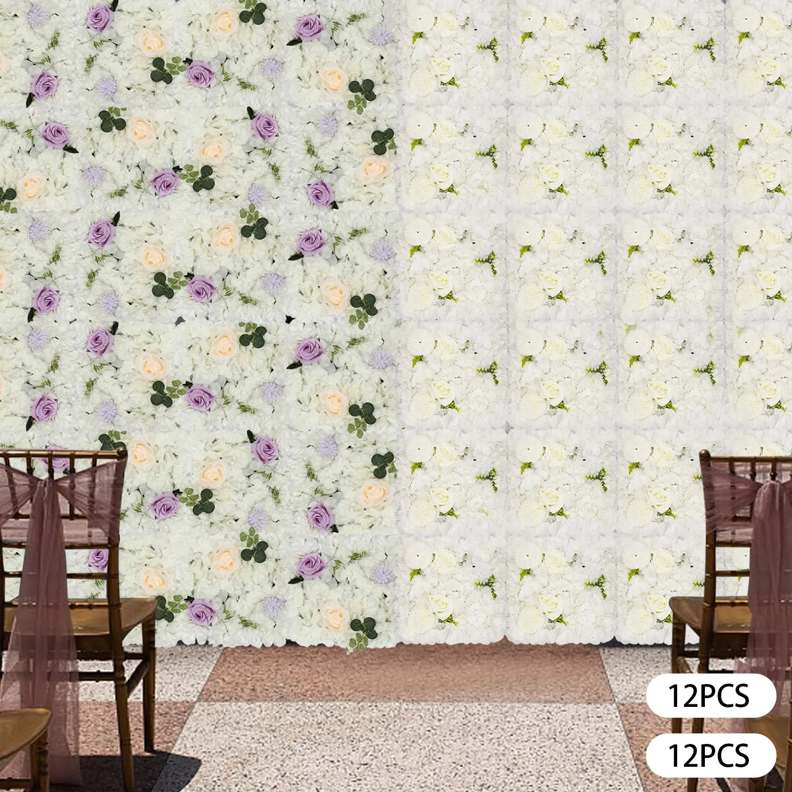 12Pcs Artificial Flower Wall Panel 3D Floral Backdrop Wall 15" X 15" Flower Wall Decor Flower Wall Backdrop Faux Flower Panel for Party Home Background Decor Decorating Occasion Decorative Stickers
