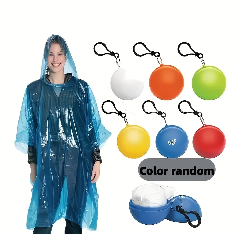 [Outdoor Camping] 4pcs Unisex Portable Emergency Rain Poncho - PP Plastic Keychain Ball Design, Mixed Random Colors, Uncharged, for Camping Hiking, Outdoor Sports