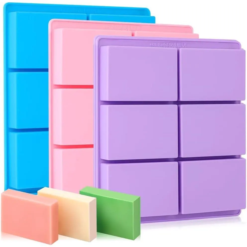 Soap Molds 3 Packs, Rectangle Soap Molds for Soap Making, 6 Cavity Mold for Homemade Craft Soap Mold, Jelly,  &  Trays(Blue,  & )