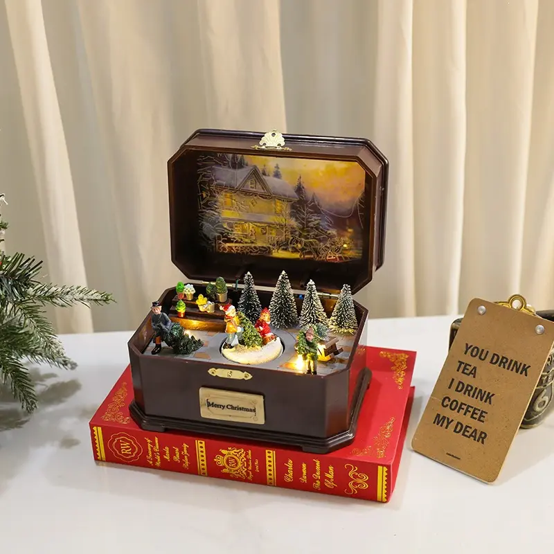 Rotating Light-Up Christmas Music Box, Dual Power USB & Battery Operated, Car Exterior Decoration, Festive Kids Gift