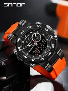 SANDA New 6296 Fashionable Men's Electronic Watch Sports Multifunctional Waterproof Large Dial Three Pin Men's Electronic Watch, Sporty Waterproof Quartz Watch, Fashionable Luminous Analog Watch with Daily Clothing Decor，with Box, Quartz Wristwatch