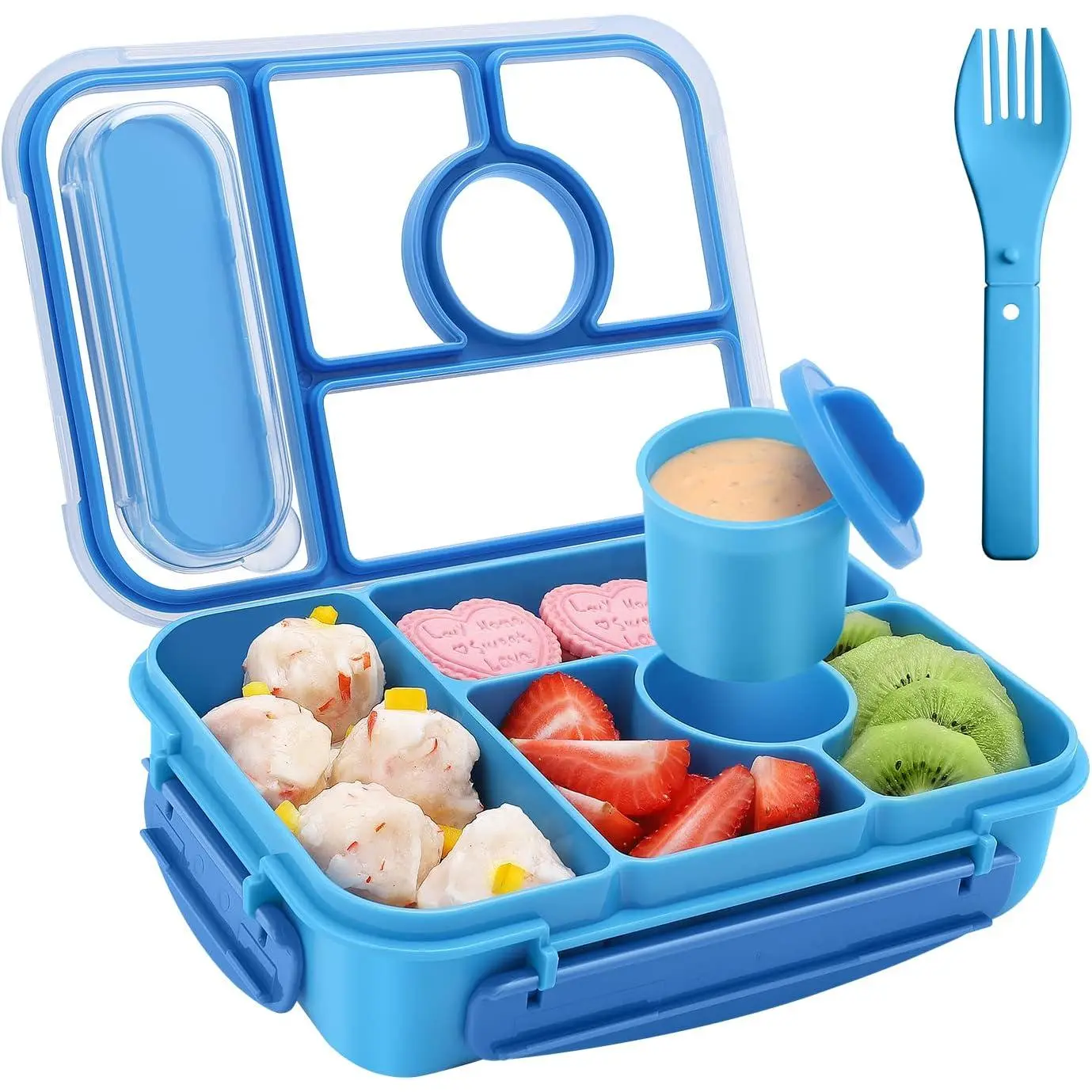 Bento Box Adult Lunch Box ,Lunch Containers for Adults//,5 Compartments Bento Lunch Box with Sauce Vontainers,Microwave & Dishwasher & Freezer Safe, (Blue)