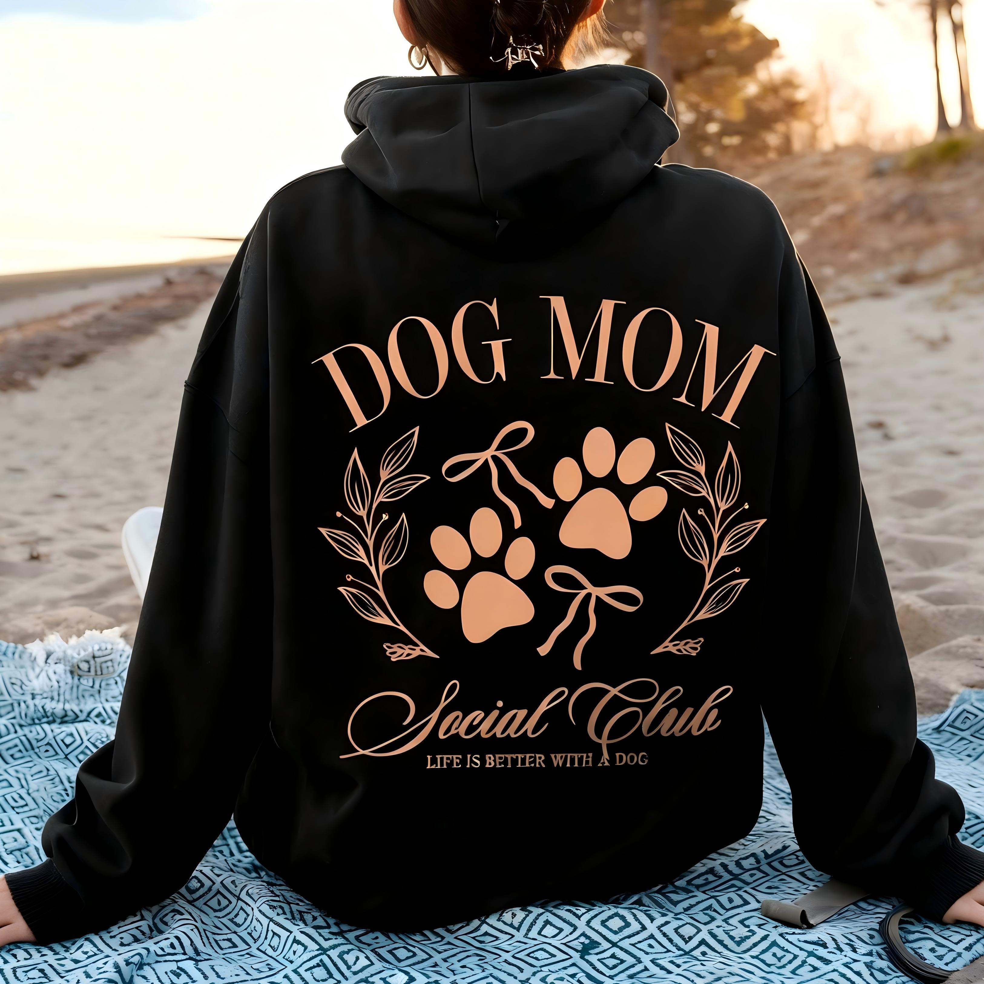 Women's 100% Cotton Hoodie - Dog Mom Graphic Pullover Sweatshirt, Brown Pet Lover Apparel with Paw Print & Exclusive Club Quote Women's 100% Cotton Hoodie - Dog Mom Graphic Pullover Sweatshirt, Brown Pet Lover Apparel with Paw Print & Exclusive Club Quote