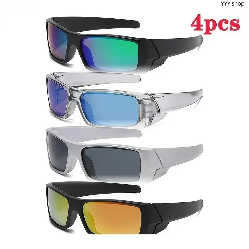 Unisex 4-Pack Wraparound Sports Sunglasses - HD UV400 Shield, Lightweight Frame, Anti-Dust Lens, Impact-Resistant Outdoor Eyewear for Men, Ideal for Cycling, Driving