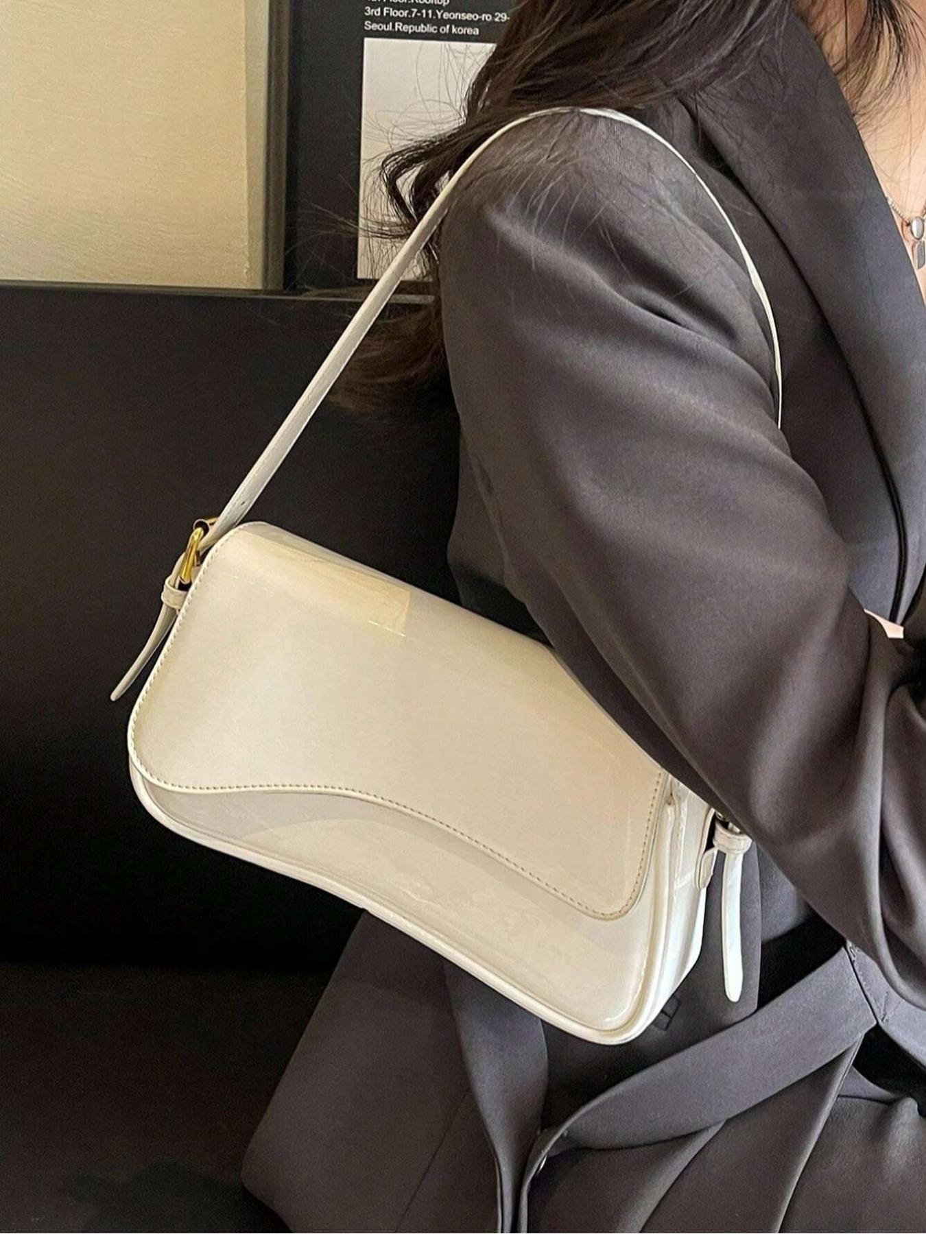 Women's Solid Color Shoulder Bag, Fashionable Patent Leather Crossbody Bag for Daily Used, Casual Trendy Versatile High-quality Daily Commuting Bag