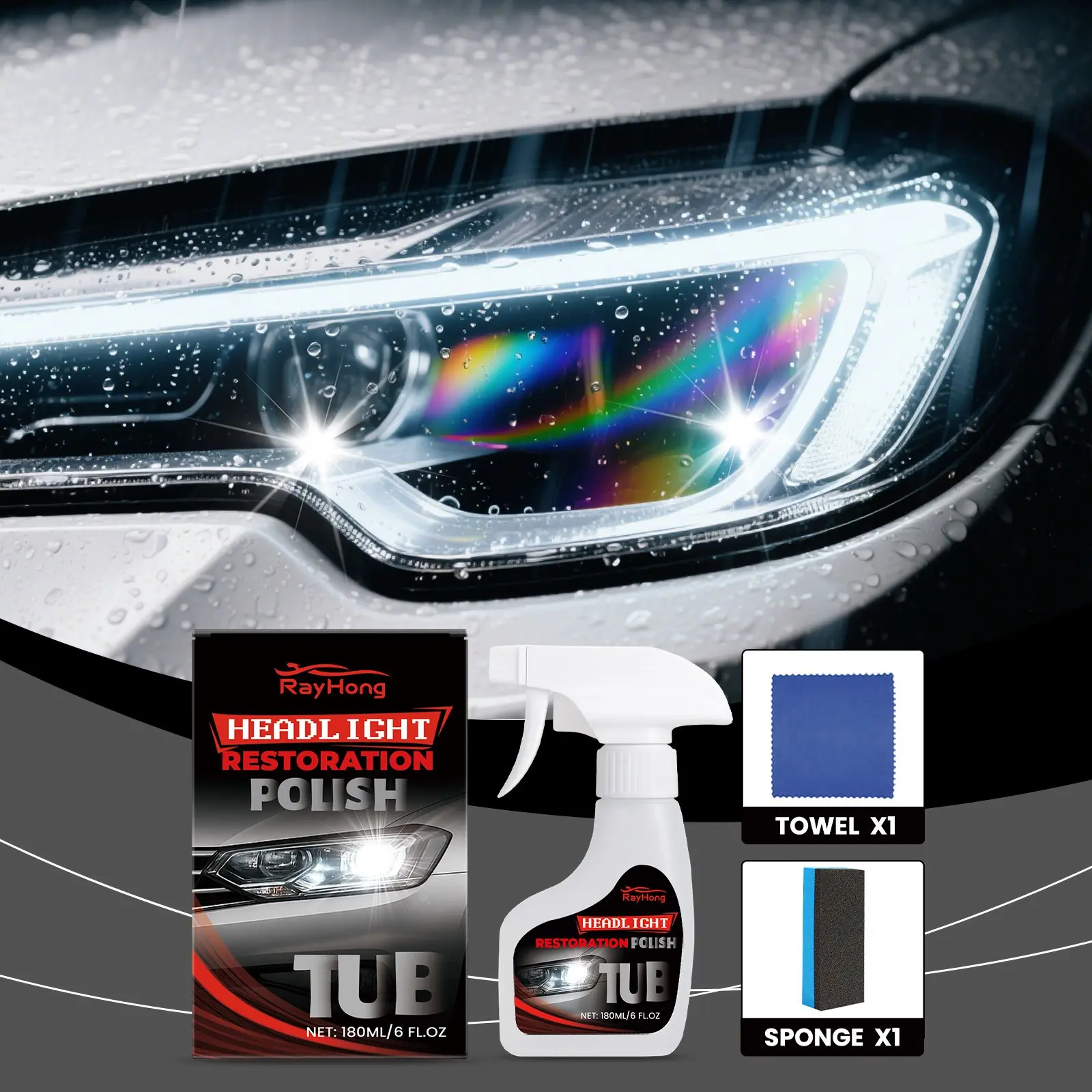Car Headlight Maintenance Kit, Surface Oxidation Cleaning Care, Brightening and Restoring Transparency, Automotive Lighting Renovation Set