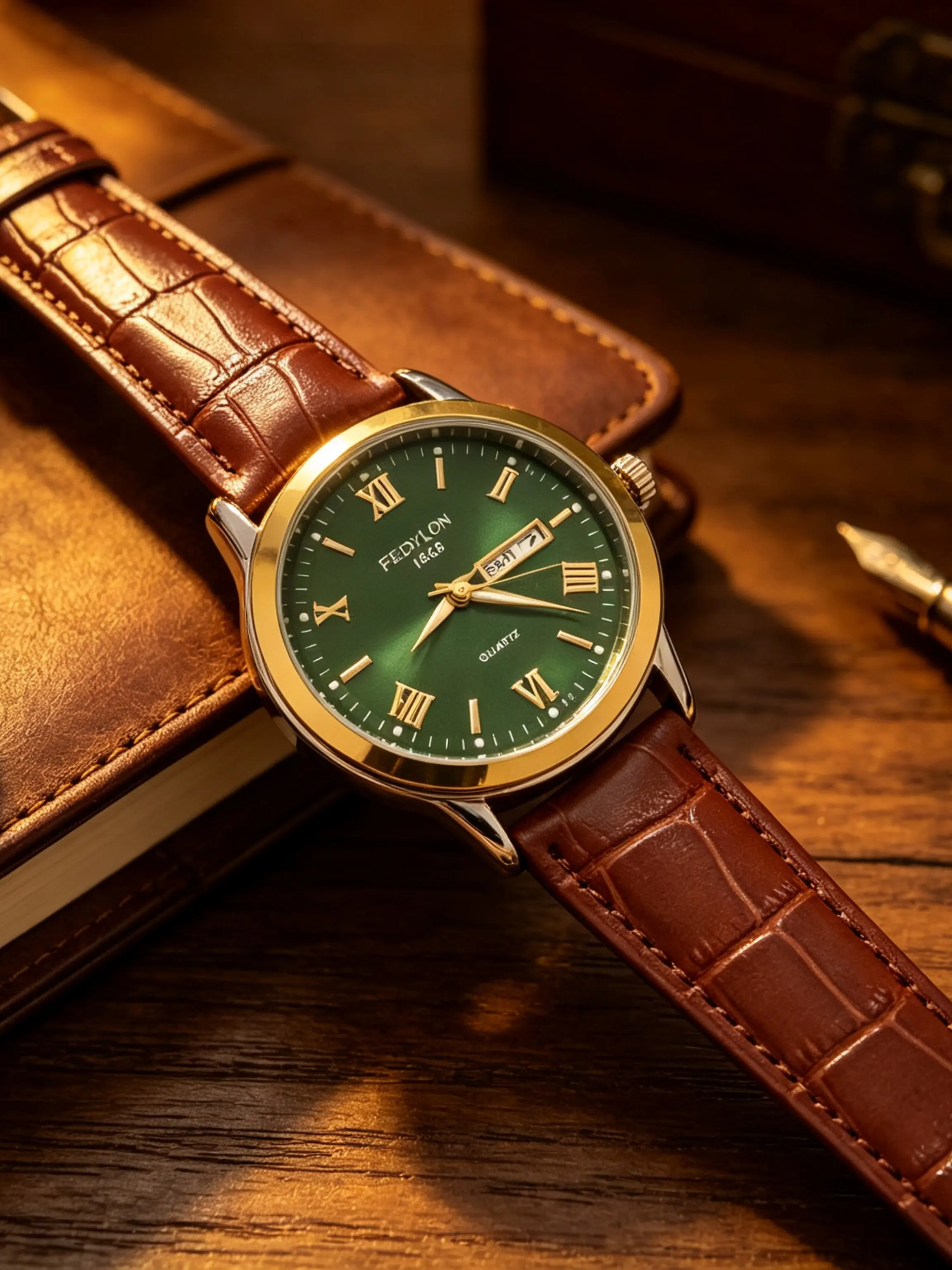 Luxury Business Men's Quartz Watch, Bezel, Roman Dial, Leather Strap, Night Light, Waterproof, Gift Idea, Luminous Waterproof Watch, Business Quartz Wristwatch