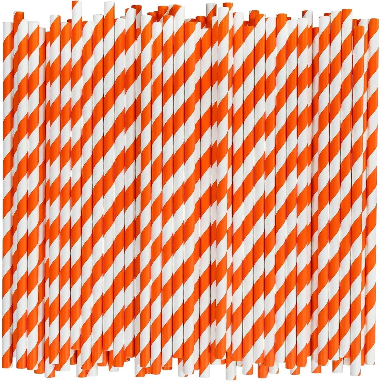 [1000 Count] Sturdy Unwrapped Cylindrical Orange Stripes Compostable Paper Drinking Straws, 7.75"x0.24" Bulk Kitchen & Bar Utensils for Coffee