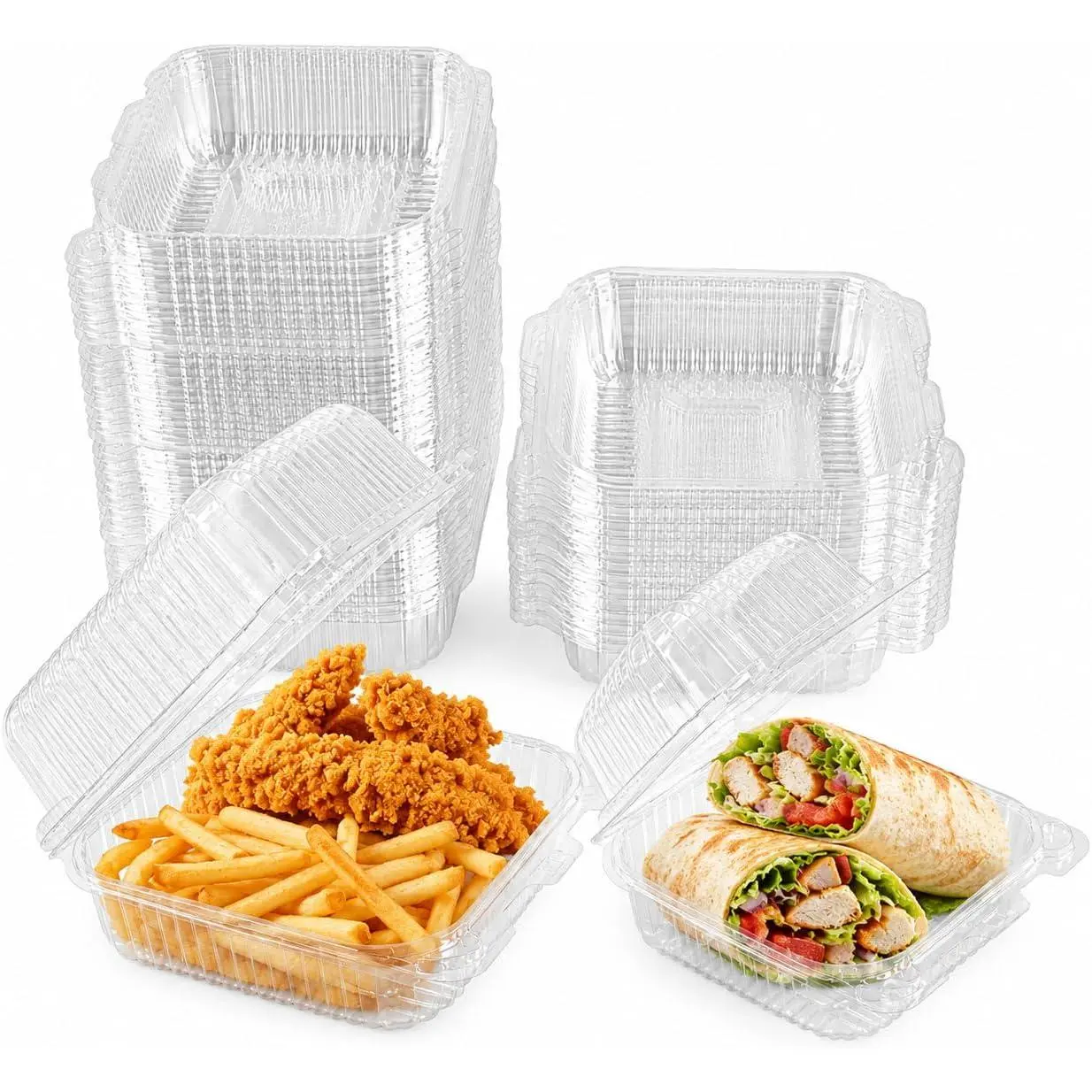 Clear Hinged Take Out Containers, 6x6x2.75 inch Disposable Plastic Clamshell  Boxes with , Thickened Square To-Go Containers for Dessert, Cake Slices, Salads, Pasta, Sandwiches (25)