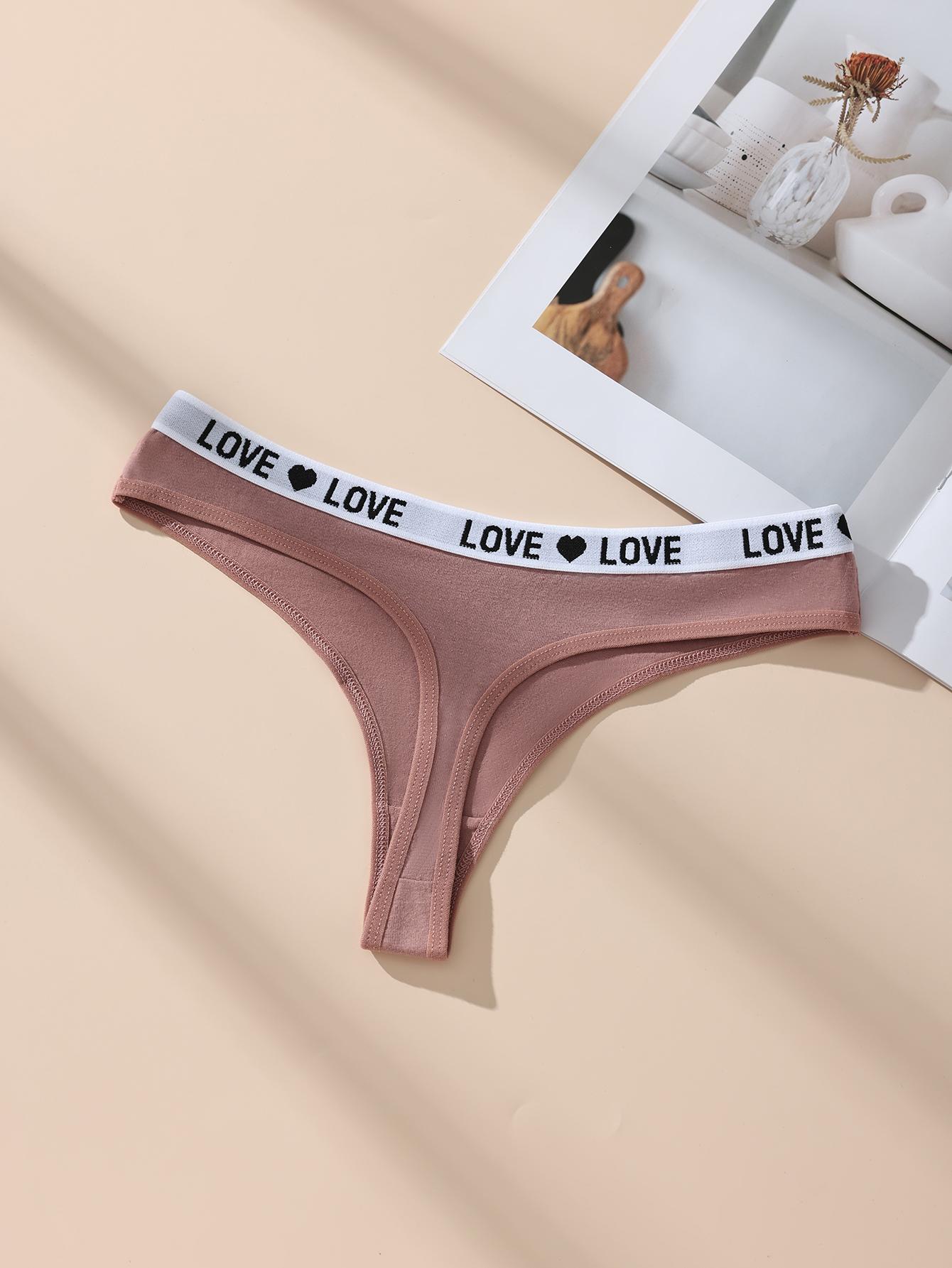 5/7 Pack Hotcom Women's Low Waist Thong Panties Cotton Spandex Love Heart Waistband Comfortable Breathable Invisible Underwear FallFreshness Outdoorfun SpringStatements