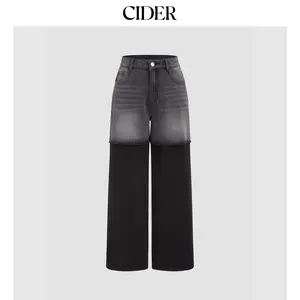 Cider [size 0-10] Cider Denim Mid Rise Two Tone Patched Straight Leg Jeans