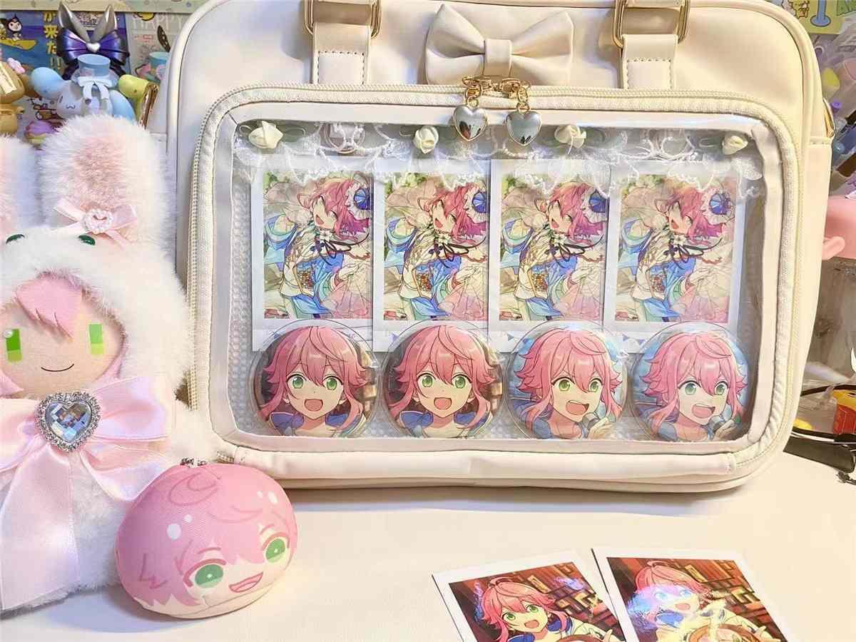 Y2K Cute Bow Ita Bag Girl Transparent Messenger Bag Women Fashion Shoulder Crossbody Bag Ladys DIY Badge Tote Bag Lolita Handbag