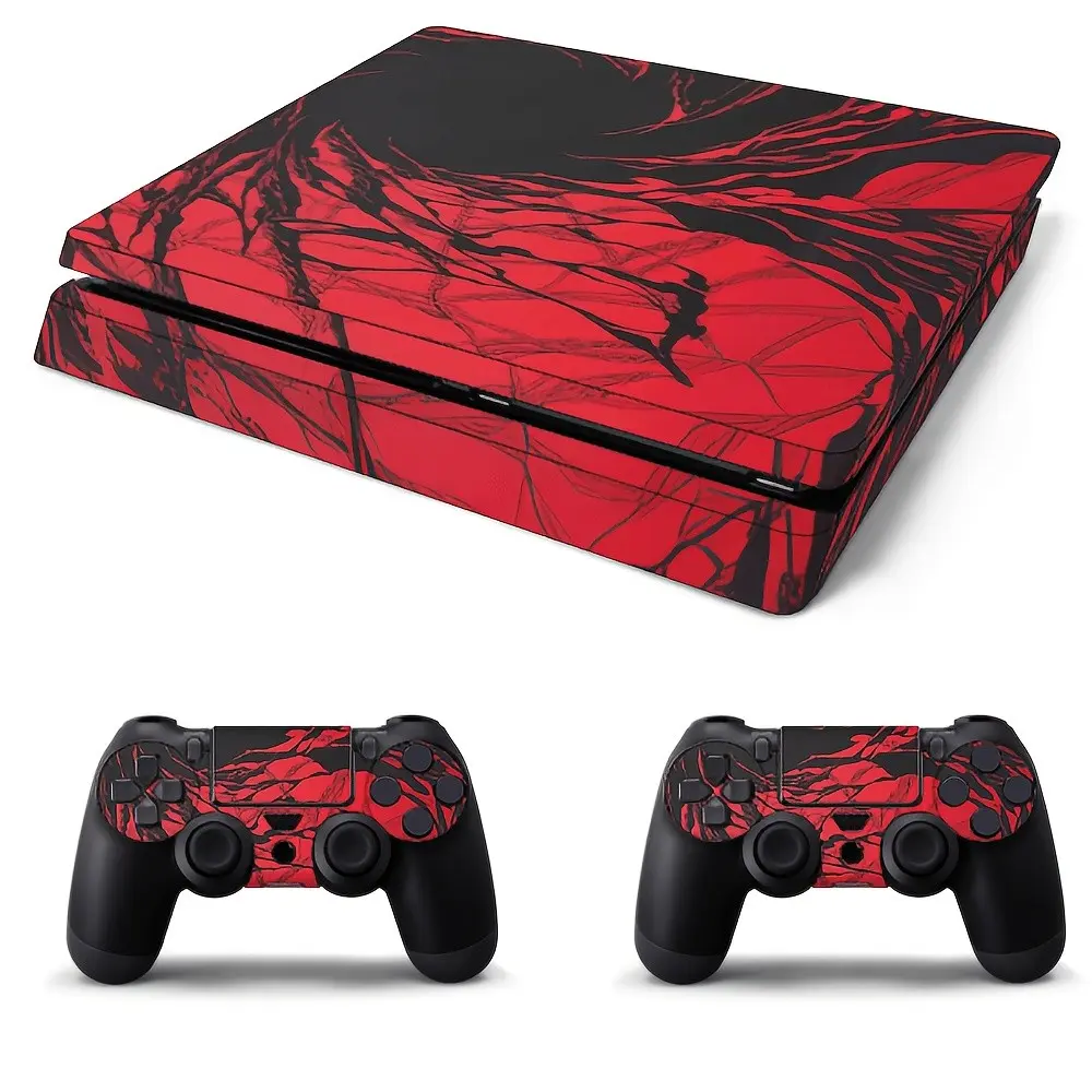 Red Alien Tendrils Dark Vinyl Skin Sticker Set Compatible with PS4, PS4 Slim, or PS4 Pro Models, Stickers for 1 Console and 2 Controllers, Stickers Only, Console and Controllers Not Included