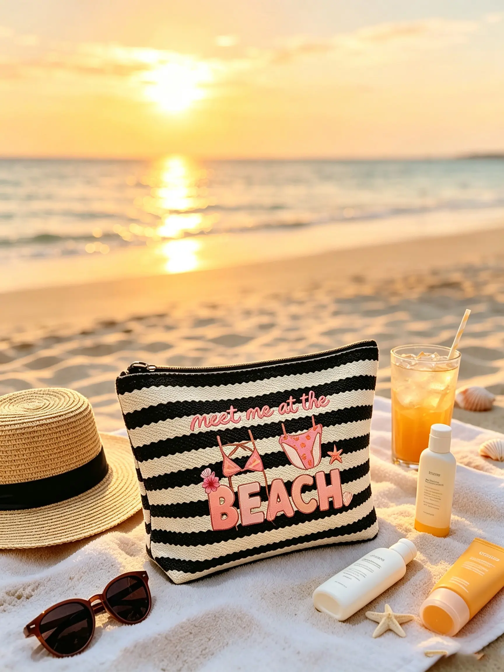 1pc Striped Makeup Bag, Cute Small Zipper Design, Emergency Pouch, Gift for Family Friends, Multi-Functional Storage Bag