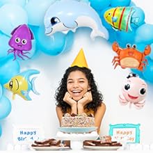 SICANDAENHK Dive into fun with 15pcs ocean themed party decorations!Cute starfish, octopus, seahorse balloons & huge marine sea balloon - perfect for baby shark birthday parties🦈🐠