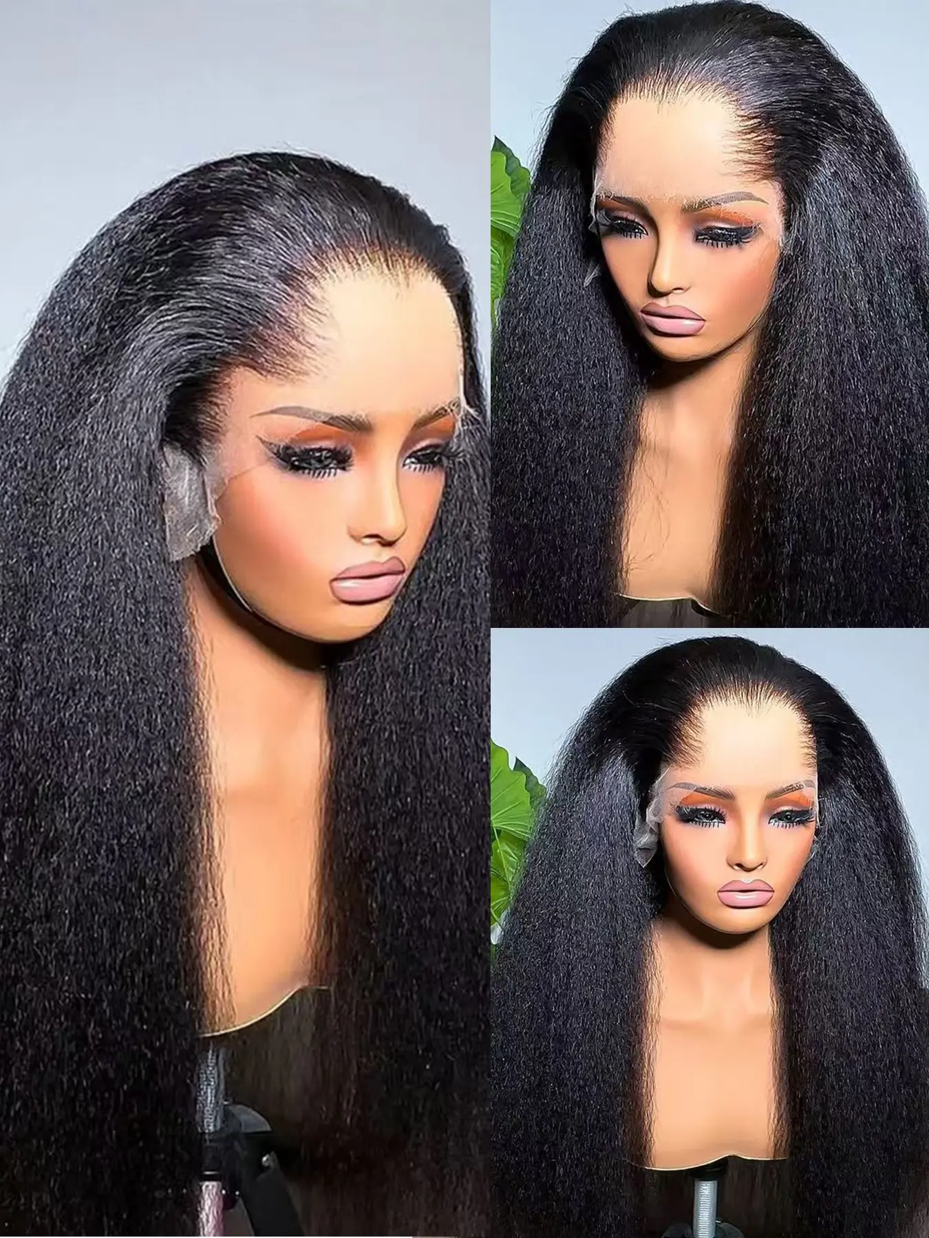 26-Inch Yaki Straight Wig, 13x4 Front Lace, Heat-Resistant Synthetic Fiber, Natural Hairline, Comfortable and Breathable, All Seasons, Lace Wigs