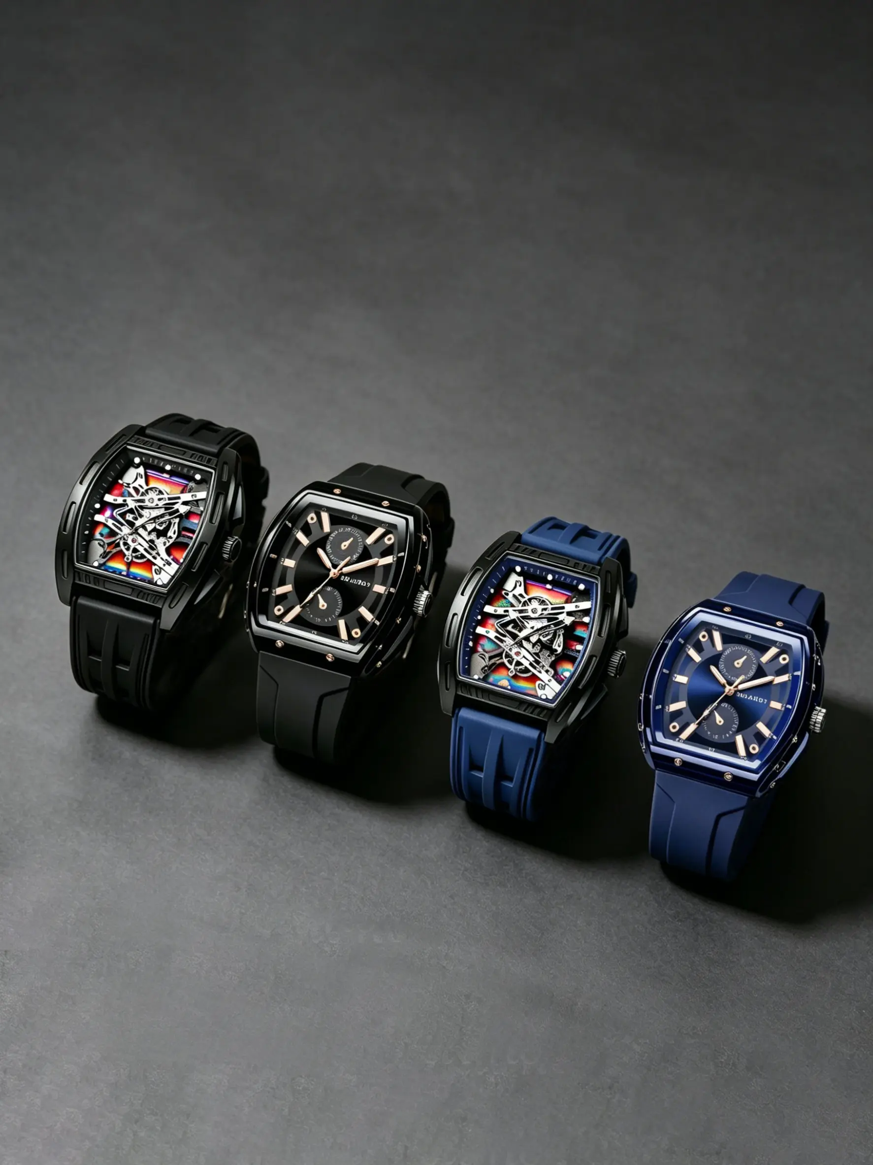 4pcs Bucket Quartz Watch, Unisex Silicone Strap, Fashion Sporty Casual Analog Trendy Wristwatch, Suitable for Travel, Streetwear, Various Occasions