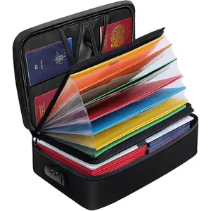Fireproof Document Box File Organizer with Lock, Fireproof Document Bag  Fire Proof File Boxes Travel Important Document Organizer Holder Portable File Organizer Document Storage (Black)